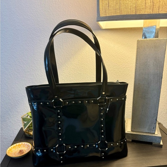 New Beijo Black Patent Studded Hand Bag - Picture 1 of 8
